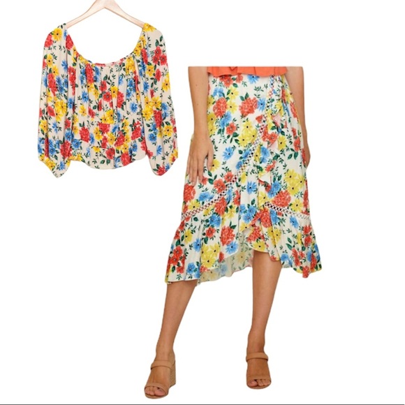 Lost + Wander Floral Print Wrap Skirt And Puff Sleeve Blouse Set NWT - Picture 16 of 16